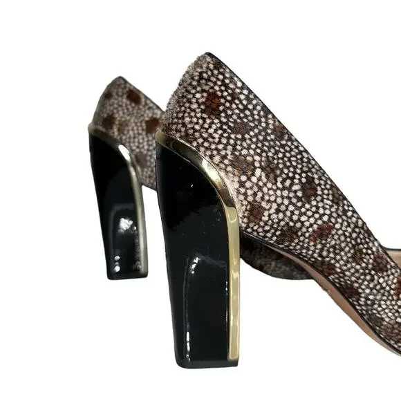 Diane Von Furstenberg Vintage Real Calf Fur Animal Print Block Heel Pumps Sz 7 - Picture 9 of 12